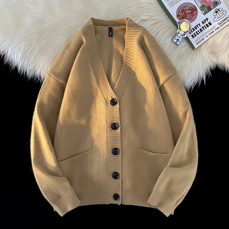 Autumn and Winter Korean Fashion Versatile Casual Cardigan Ribbed Vneck Sweater Jacket Mens Light Jacquard n 241024