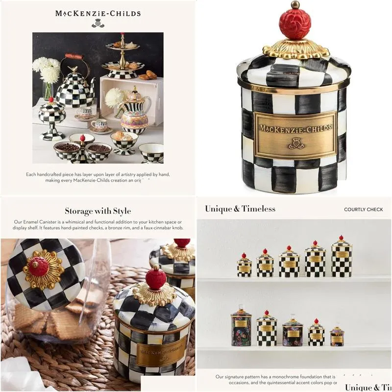 Storage Bottles Jars Courtly Check Enamel Canister Black-And-White Kitchen Container With Lid Mini 240820 Drop Delivery Home Garden Ho Otskb dpt990