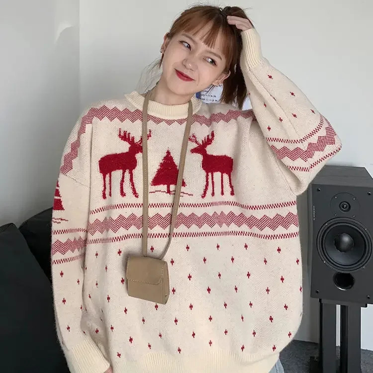 Womens sweater loose in autumn and winter thick Christmas deer sweater womens sweater 241025