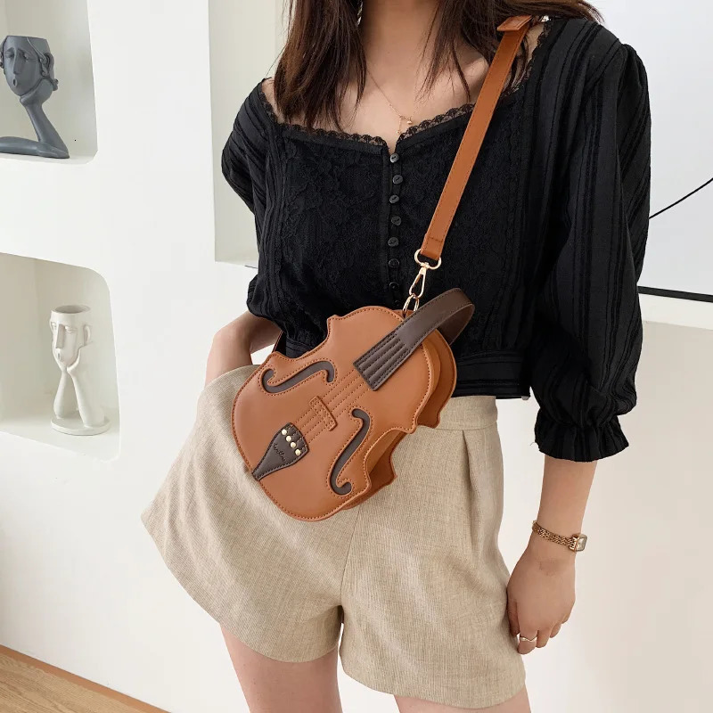 Creative Violin Female Crossbody Bag PU Leather Small Backpacks for Women Thread Ladies Fashion Shoulder Bag 241025