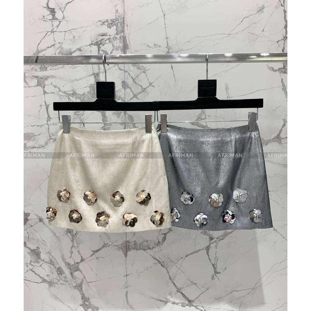 Women 3D Sequined Wer Decoration Shinny Mini A-E Skirt