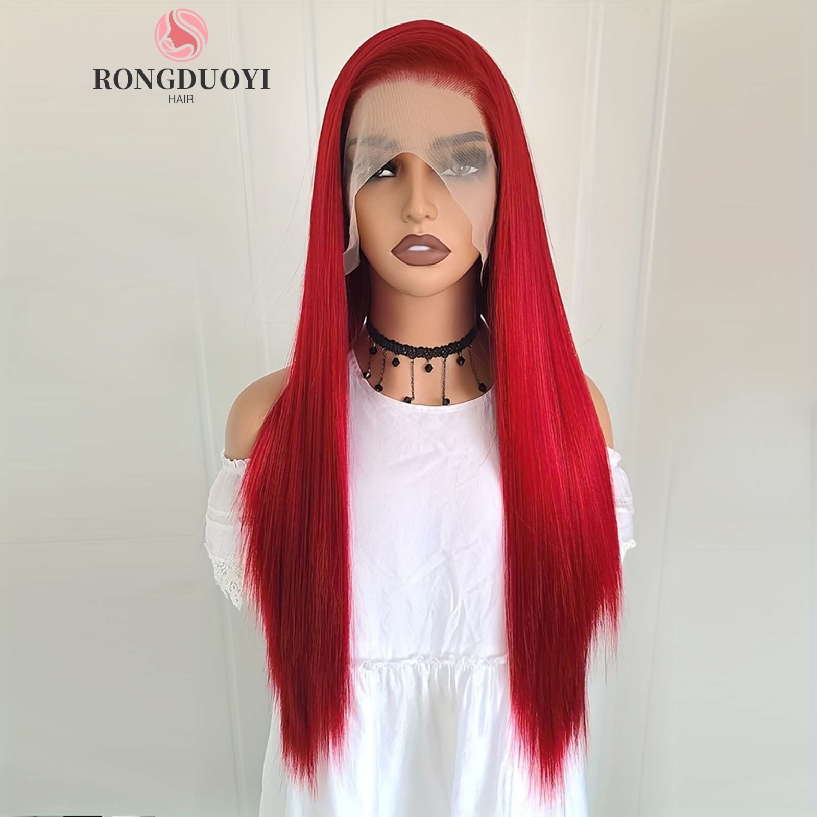 Dark Red Silky Straight Synthetic Front Wig Natural Long Bury Colored Hair 13X4 Lace Frontal Wigs for Women Party