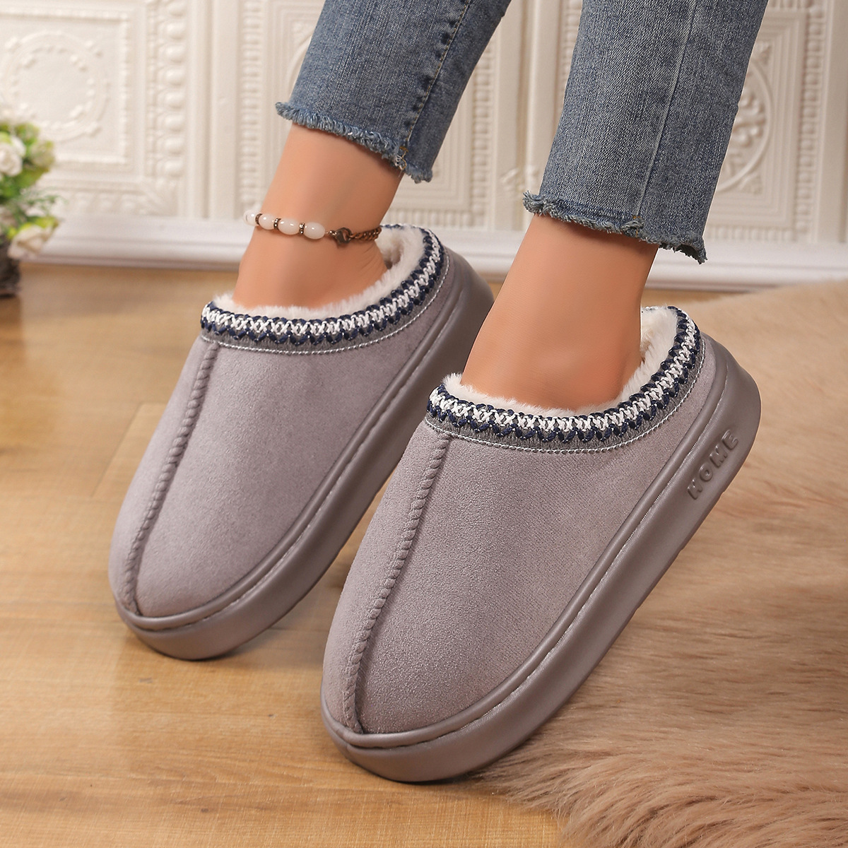2025 free shipping designer shoes mens flat sandals for women fury winter cotton brown warm thick soled plush slippers sliders slide
