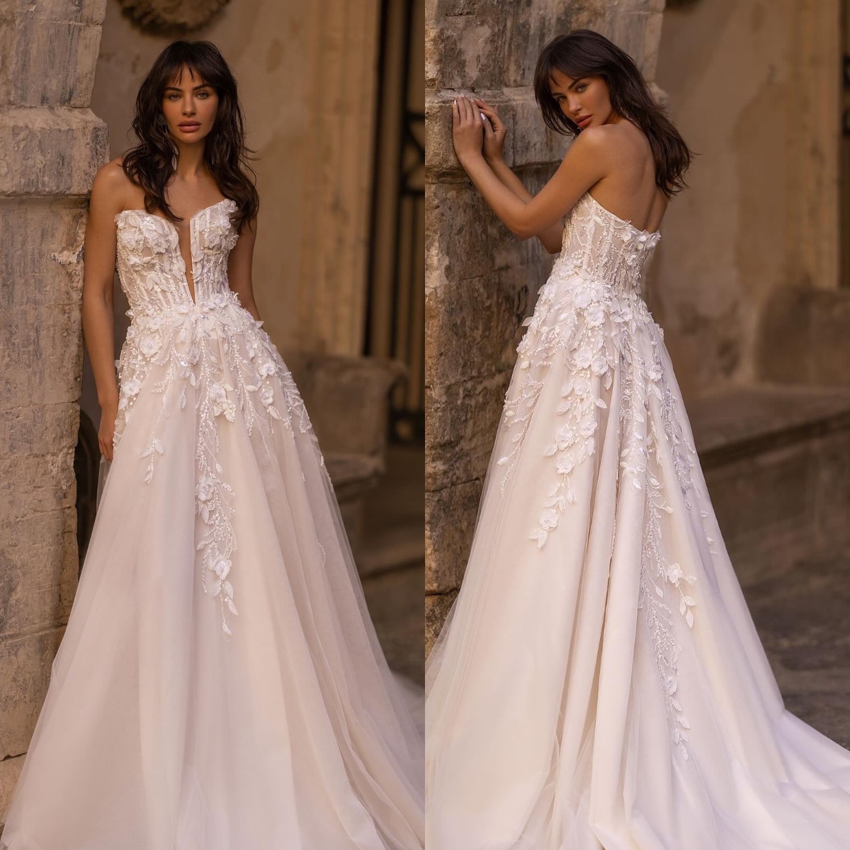 Gorgeous appliqued dresses bridal gowns 2024 sheer sweetheart wedding dress A e beading lace backless robe de mariee