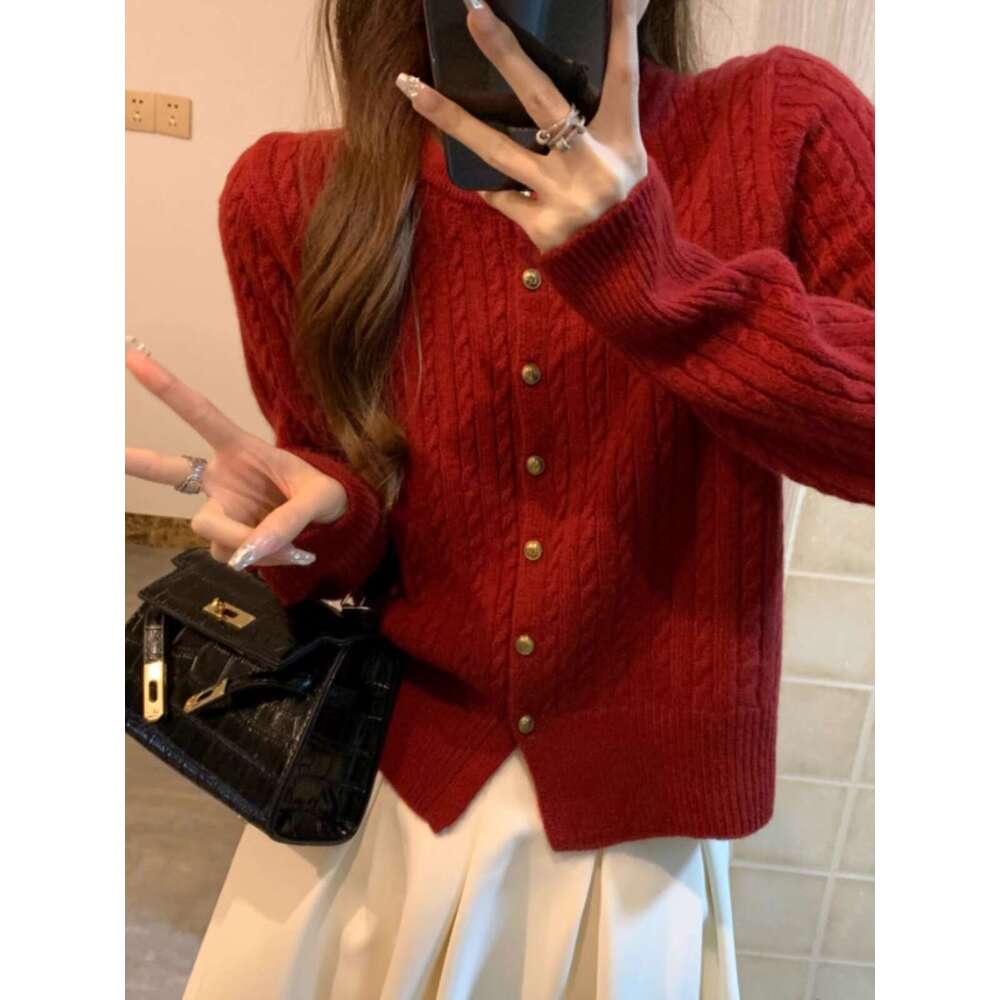 This Year's Popular Round Neck Twist 100 Pure Cashmere Cardigan Coat Female Autumn And Winter Loose Thick Sweater Knit Top