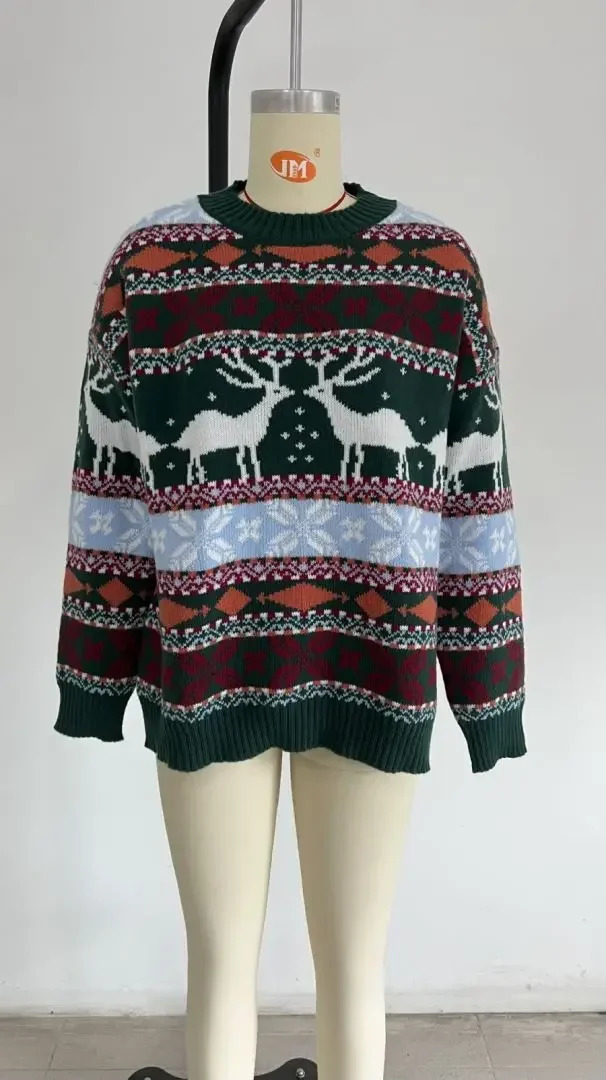 Allover Print Womens Sweater Winter Casual Loose Full Sleeve Knitted Thin Jumping Warm and Soft Christmas Clothing 241025