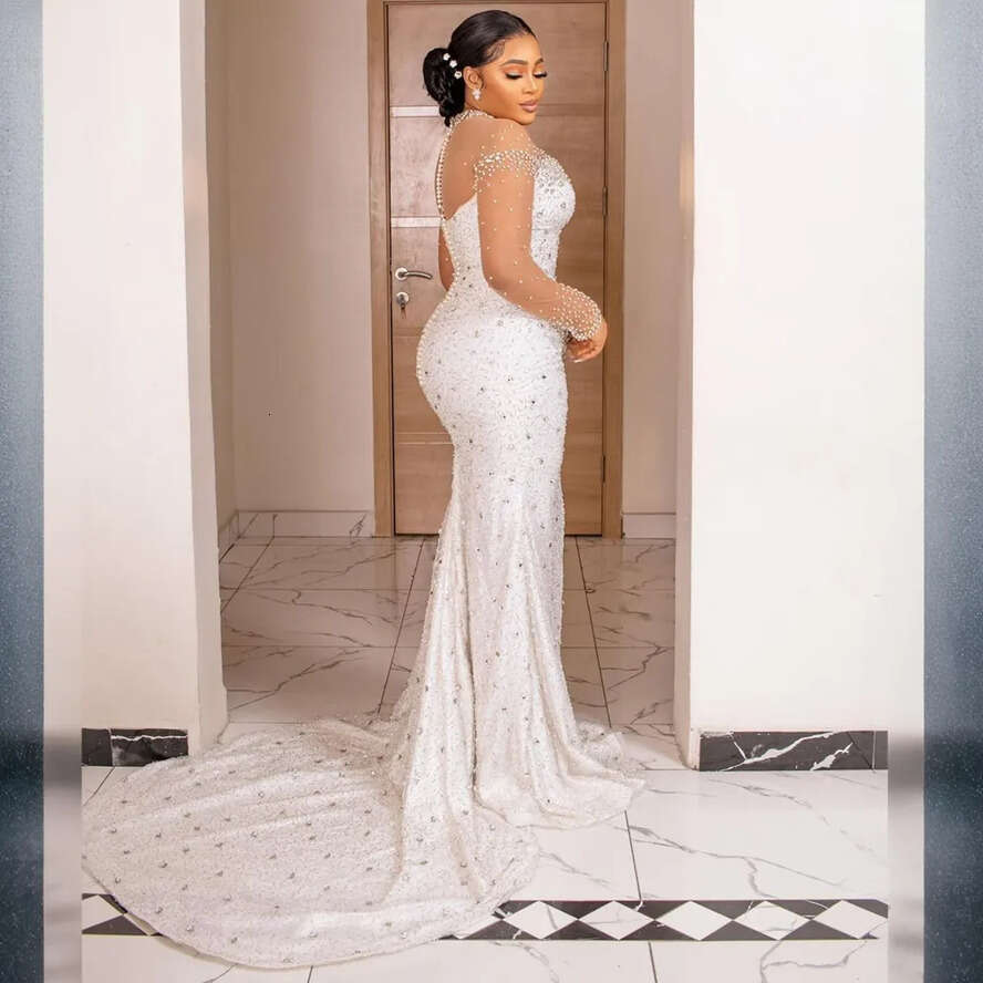 Mermaid Wedding Dress Bride Plus Size Sheer Neck Long Sleeves Lace Beaded Bridal Gowns For African Marriage Black Women With Detachable Train Cdw199 0
