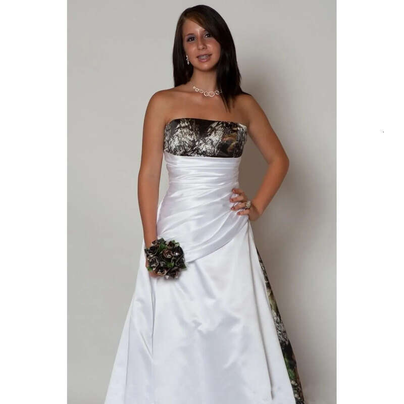 A-E Wedding Arrival Country Camo Dresses With Pleats Empire Waist A E Sweep Train Camouflage Strapless Corset Bodice Bridal Gowns