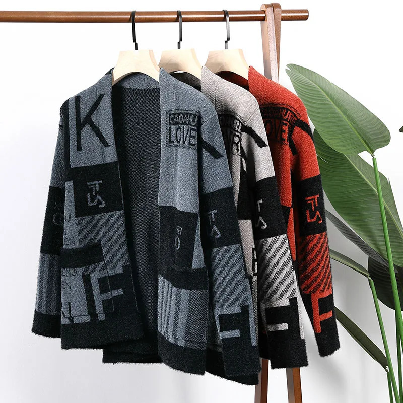 Spring Autumn Male Korean Fashion Print Cardigan Sweater Homme Simple Allmatch Knitted Coat Mens Outwear Top Hombre 241024