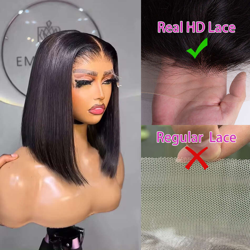 Pretty Diary Bob Straight Human Hair Wigs x HD Lace Frontal Transparent Wig Glueless Closure Precplucked For Women