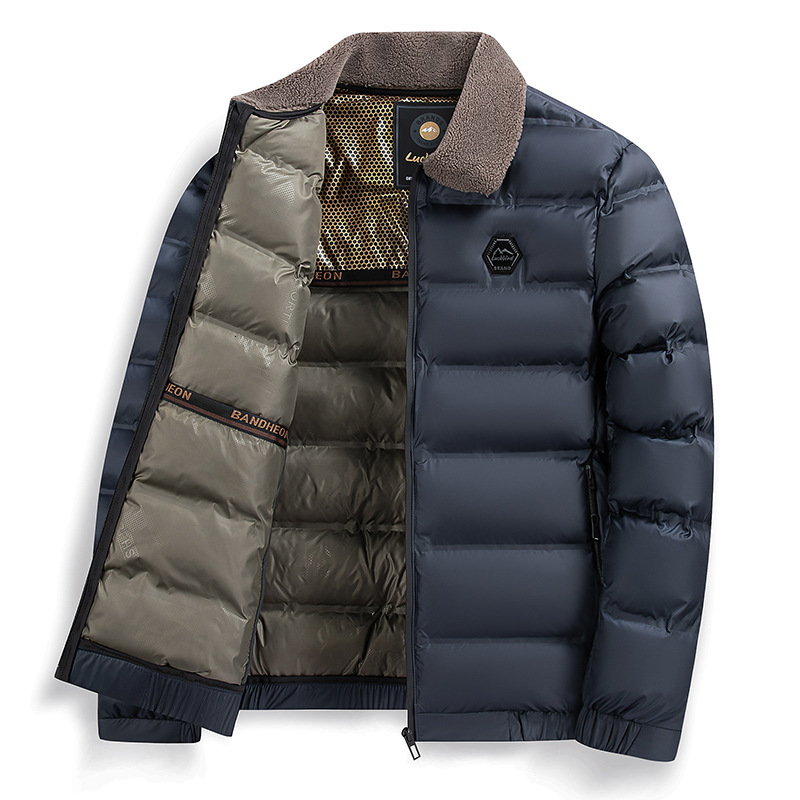 2024 Winter New Designer Collar Warm Solid Color Casual Business Short Style Dad's Cotton Jacket