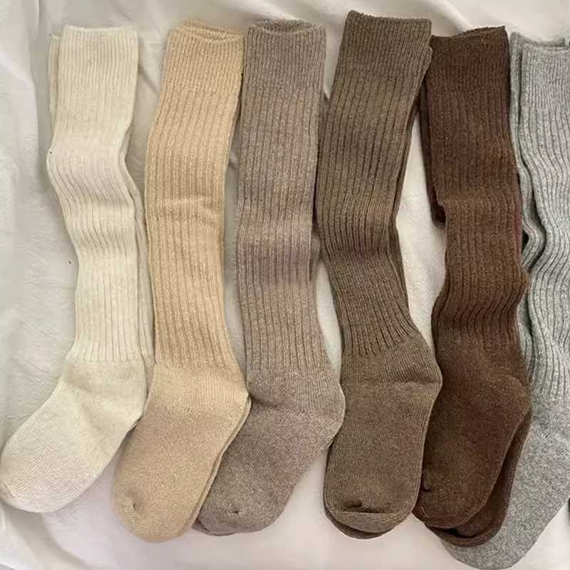 Womens Soft Wool Long Autumn Winter Cashmere Solid Knitted Long Socks Tight Casual Kn High Fluffy Warm Thick Girl W241028
