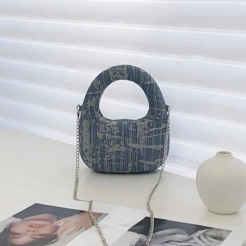 Drawstring 2025 Fashion High Quality Metal Chain Magnetic Buckle Handbag Mini Pea Box Bag Denim Canvas Clip Dumpgs Crescent zhanyishengli