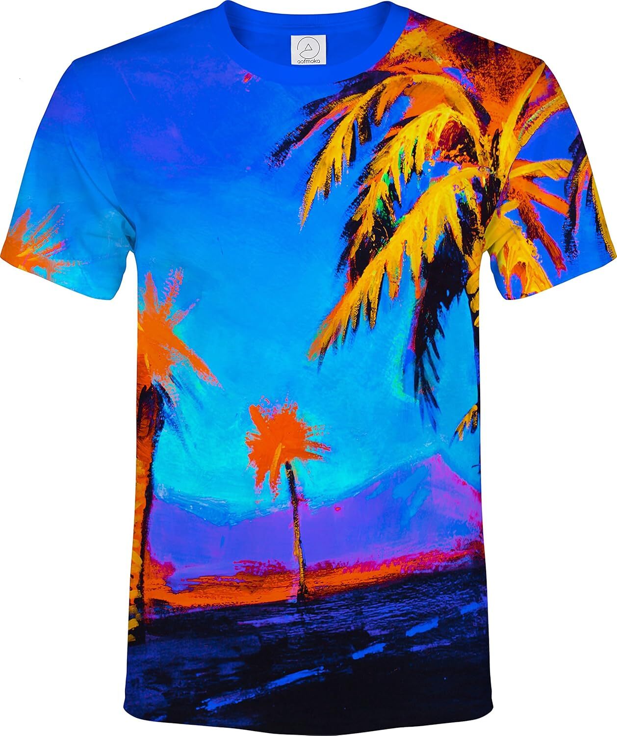 Mens T shirt Ultraviolet Fluorescent Handmade Art Neon Blacklight Reactive Print Casual tops summer clothes Trendy patterns cool
