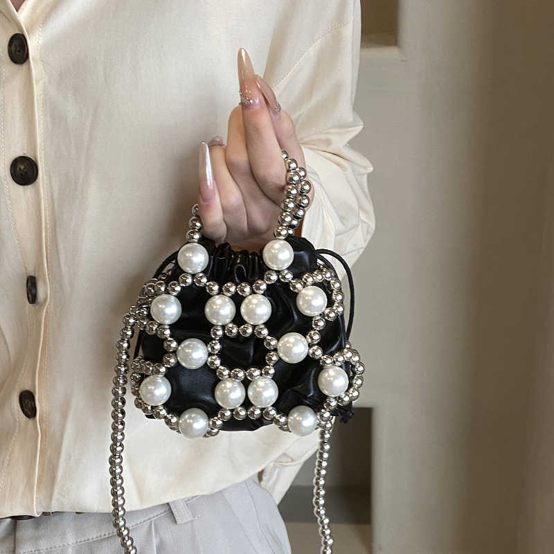 CMM Summer Small Bag New Small Fragrance Pearl Single Shoulder Womens Single Shoulder Crossbody Hollow Woven Bag Trend
