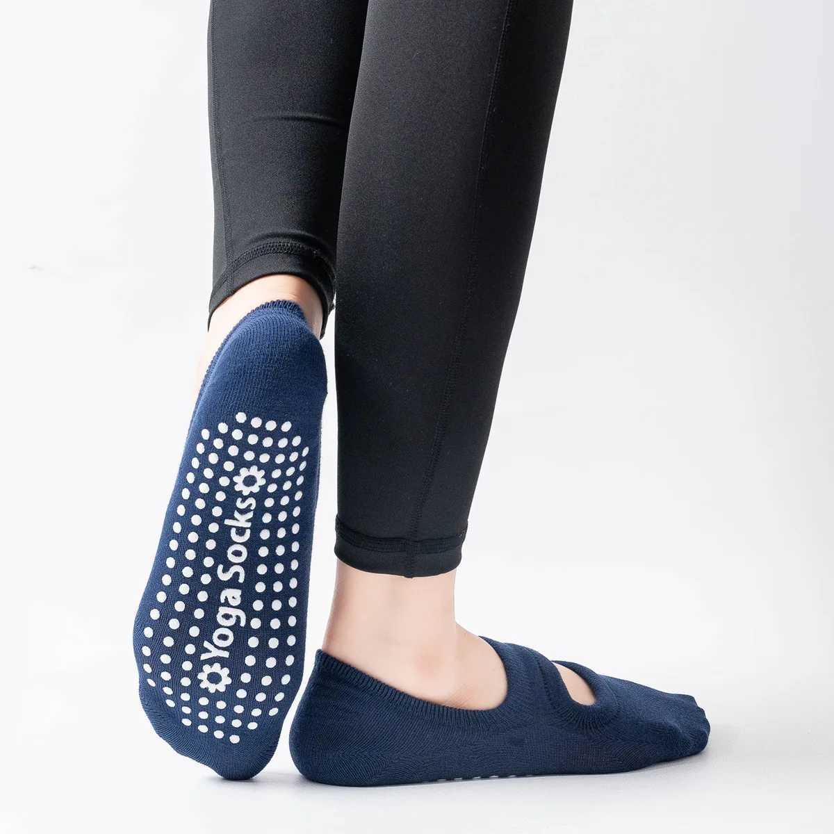 3 pairs of womens non slip Pilates backless cotton womens sports and dance sliders barefoot socks W241028