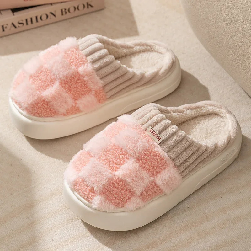 Autum Winter Plush Warm Women Cotton Slippers Casual Indoor Home Toe Wrap Cartoon Slides Men Anti Slip Thick Platform Soft Shoes 241025
