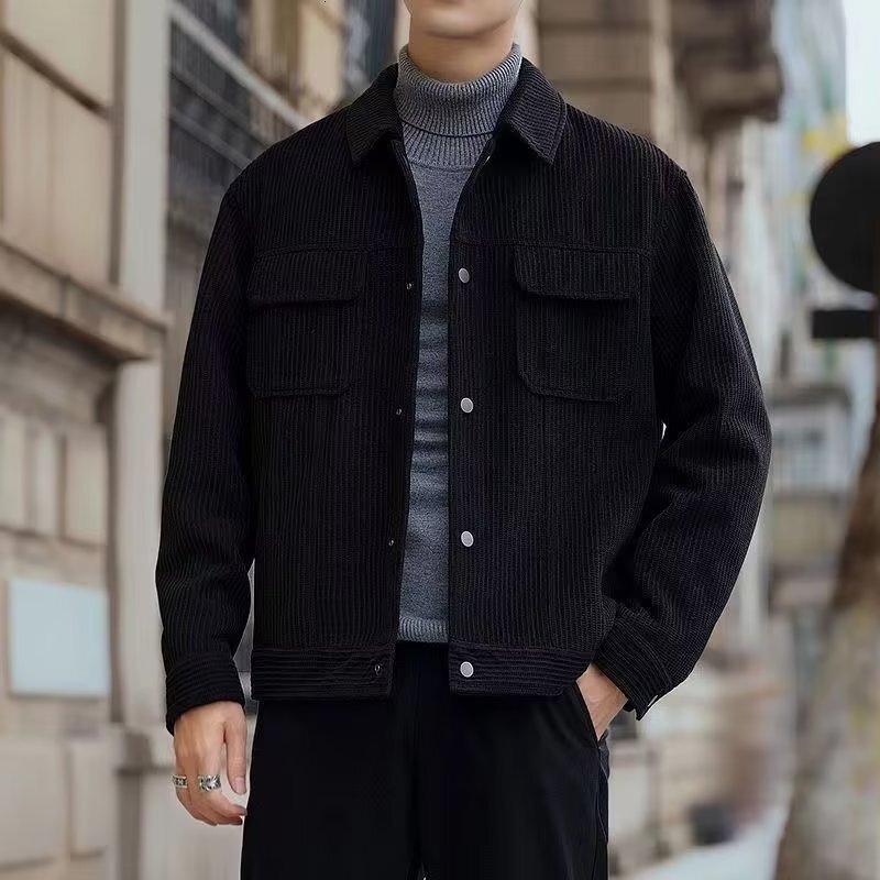 2024 new designer autumn and winter casual corduroy workwear with lapel, Korean fashion men's plush thick jacket