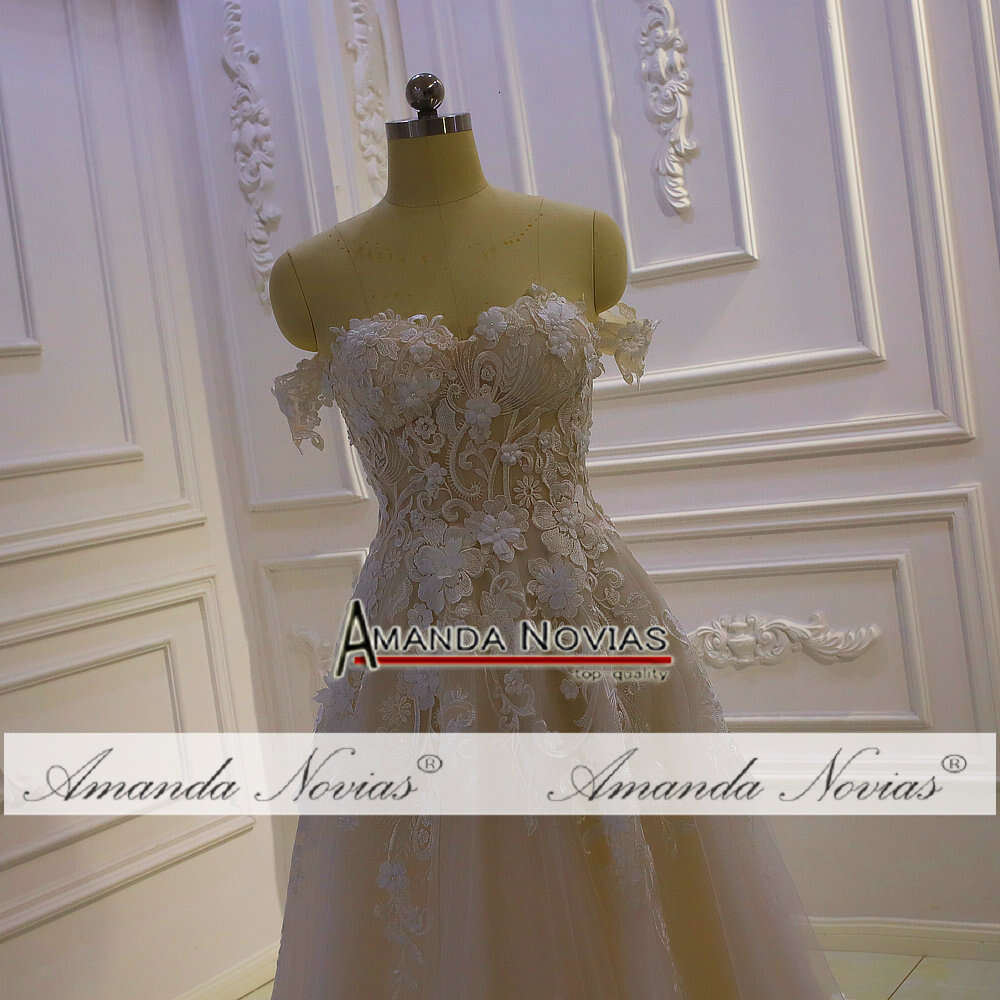 A-e Champagne Off The Shoulder Beach Wedding Dress