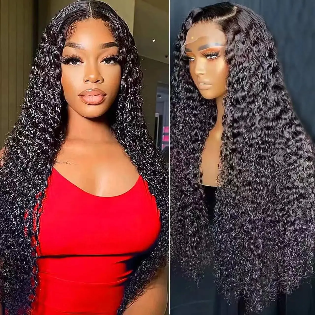 Deep Curly Lace Ombre Colored Brazilian Long Highlight Wig Hair Front Wig Honey Blonde Deep Wave Lace Frontal Syynthetic Wigs
