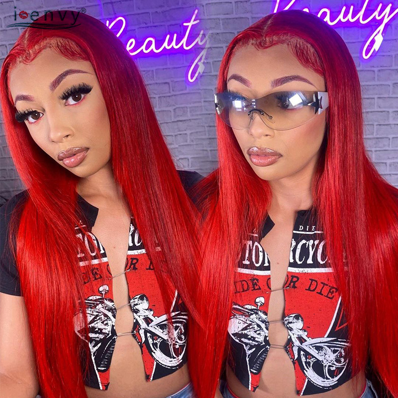 13x6 Red Human Hair 13X4 Pre Plucked Bury Hd Frontal Wigs Colored 99J Straight Lace Front Wig Women