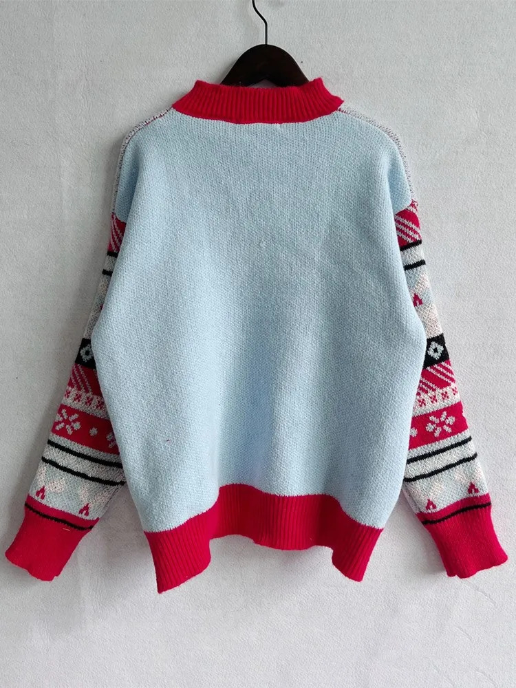 Ugly Santa Claus Knitted Sweater Womens Autumn/Winter Loose O-neck Long Sleeve Red Zipper Jumper 241025