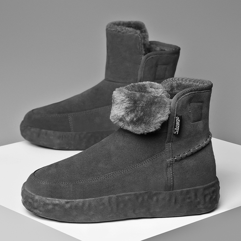 Winter men's high rise thick soled snow boots with thick fleece and warm cotton shoes, short boots