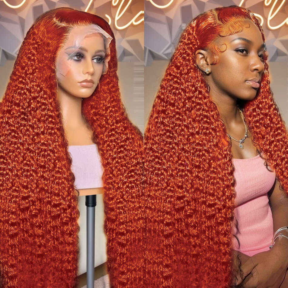Inch x Orange Ginger Curly Lace Frontal Human Hair Wig Density Deep Wave Front Wigs For Women