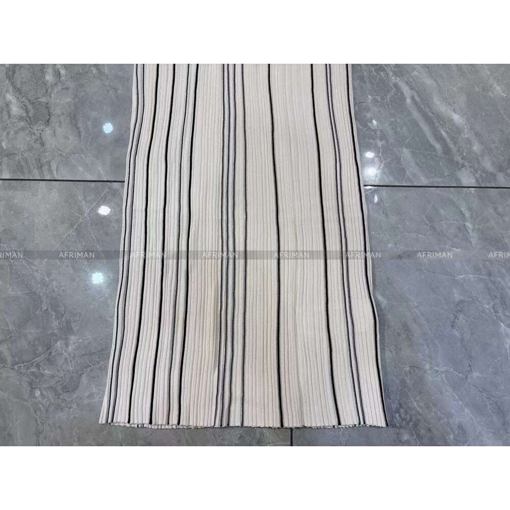 Women Braided Trim Cable Knit Round Neck Sleeveless Striped Slim Long Step Dress