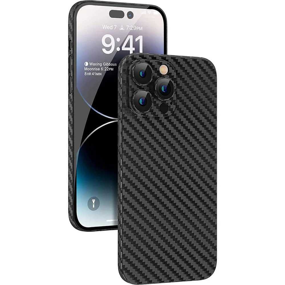 0.3mm Ultra Thin Carbon Fiber Texture Hard Phone Case For iPhone 15 14 13 12 11 Pro Max 7 8 Plus Mini SE Slim Cover Soft ShellLX241028