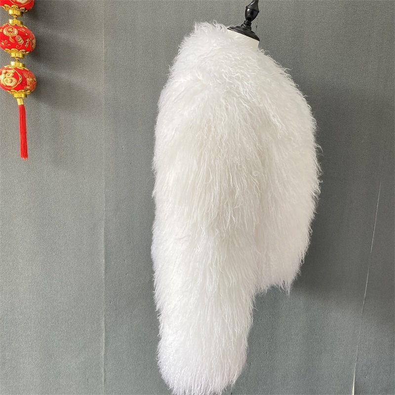 Mongolian Fur Lapel Jacket Women Elegant White Fluffy Solid Thicken Warm Long Sleeves Coats Winter Chic Oversize Lady