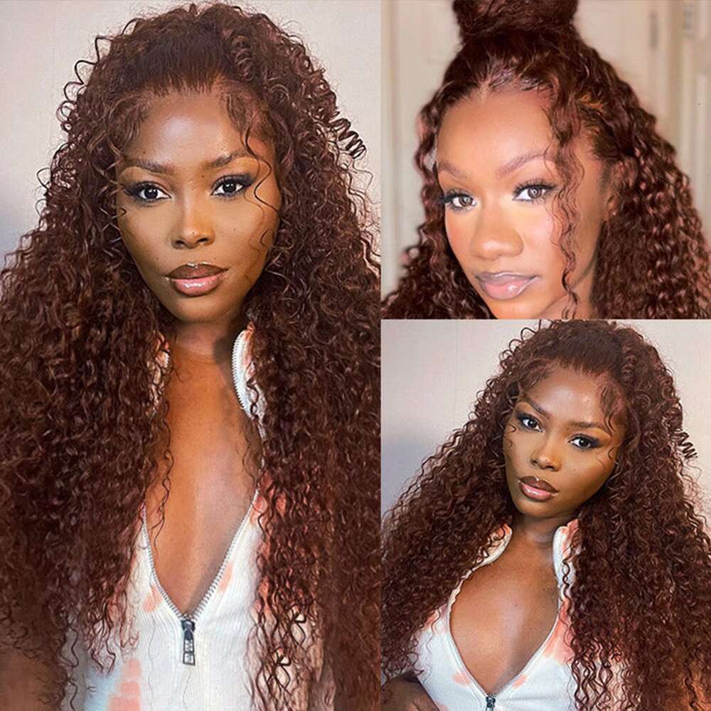 Chocolate Brown Kinky Curly x Hd Lace Front Wig Human Hair Colored Brazilian Frontal
