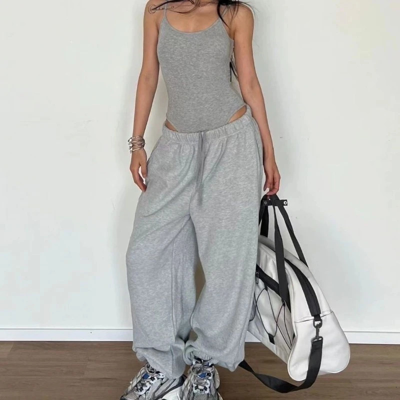 Deeptown Oversized Y2k Grey Sweatpant Joggers Vintage Harajuku Korean Style Pants Hip Hop Casual America Retro Trousers 241024