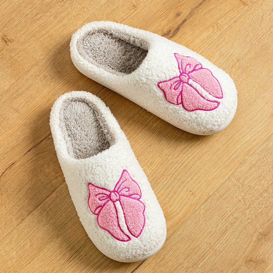 Womens Slippers Winter Indoor Elegant Beauty Bow Home Warm Soft Sole Good Breathability Comfortable Leisure Lady Bedroom Shoes 241025