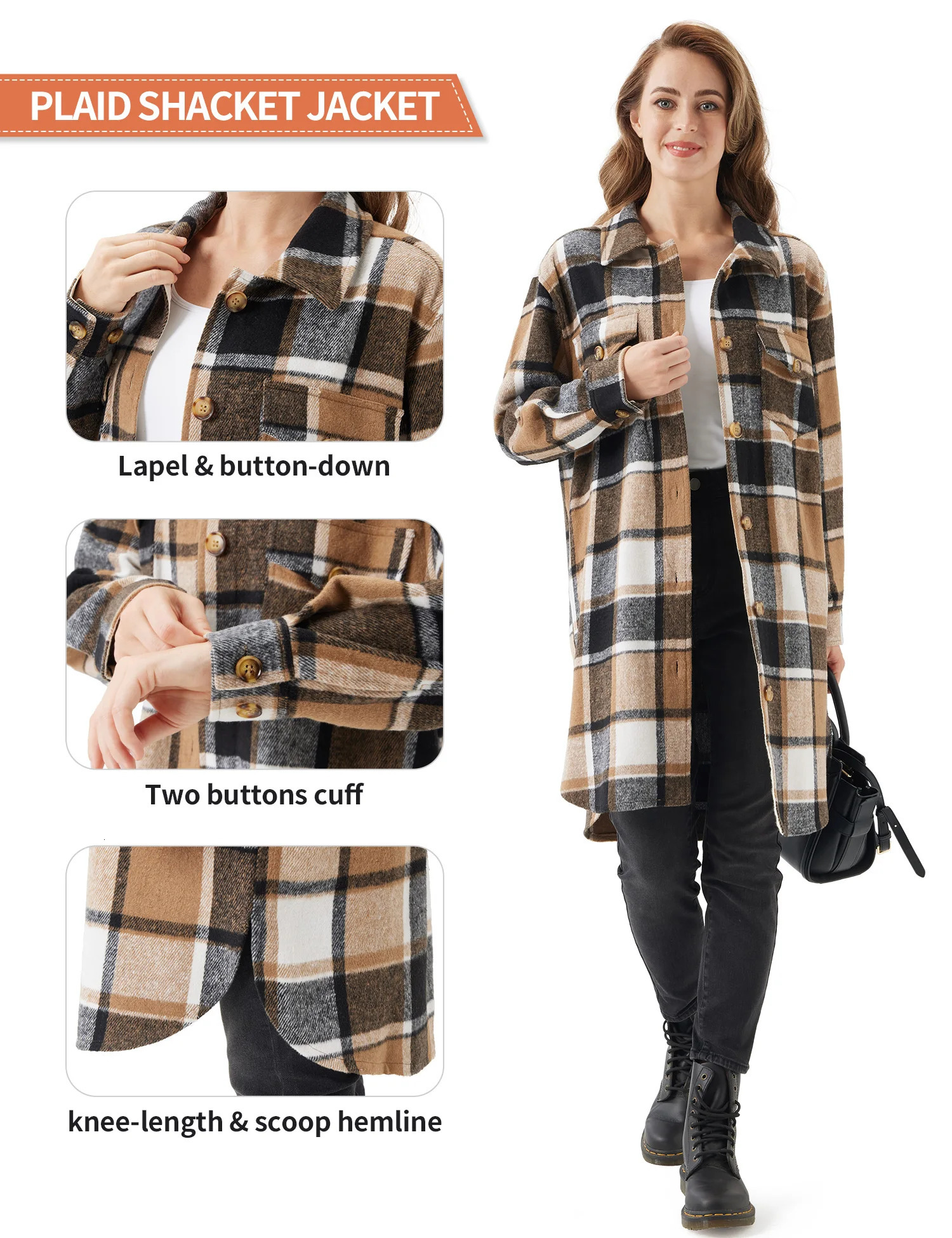 UR Womens Oversized Plaid Shacket Cozy Long Sleeve Button Down Jacket with Pockets Knee LengthPlus SizeCropped 241024