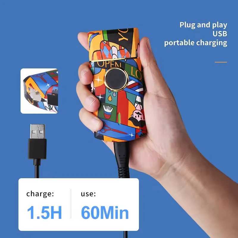 Kemei KM-RS7098 Mini Portable Electric Shaver For Men Razor Fashion Random Graffiti Beard Trimmer Hair Shaving Machine W250625