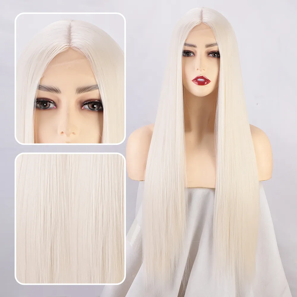 Blonde Wig Lace Frontal Wig Glueless Highlight 30 Inch Wig Hair front Preplucked Colored Bone Straight Lace Front Wigs Synthetic Wig 11