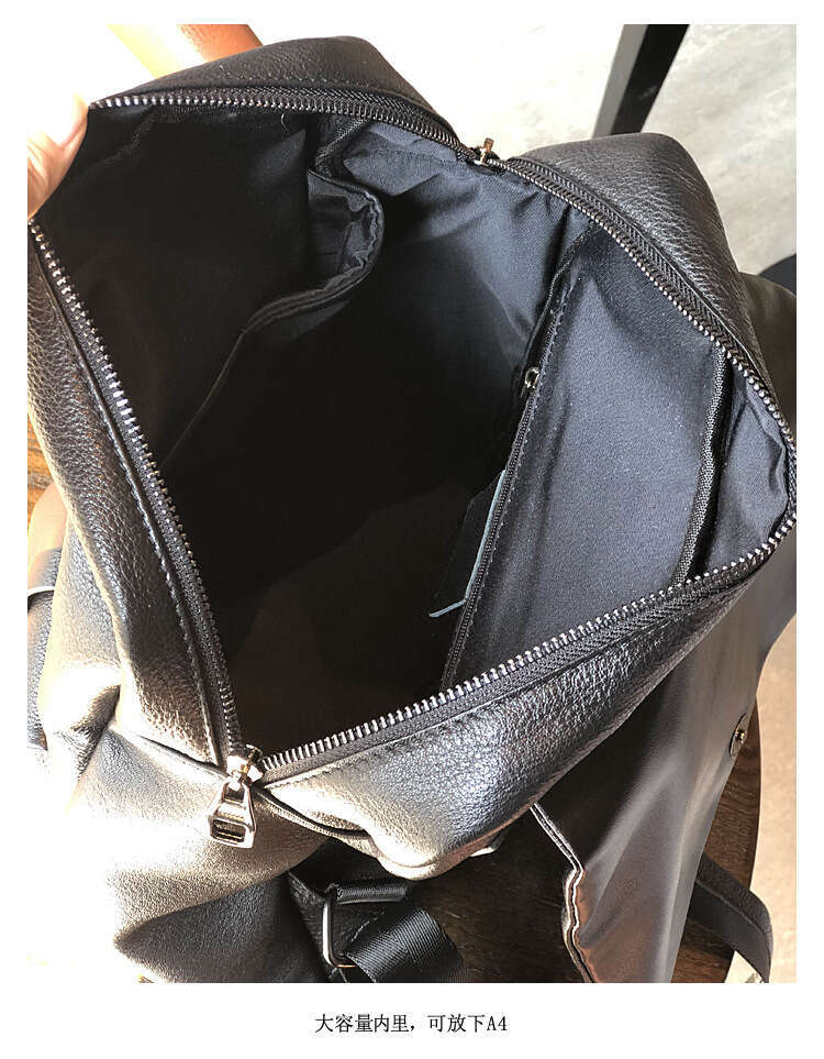 New Natural Cowhide 100% Genuine Leather Men And Women Soft Vintage Casual Travel Camping Teenager Backpac Black