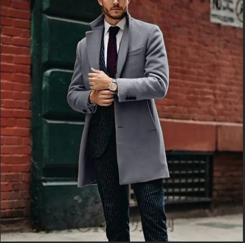 British Style Mens Midtolong Overcoat for Spring and Autumn Korean Style Fashionable Business Woolen Highend Overcoat 241024