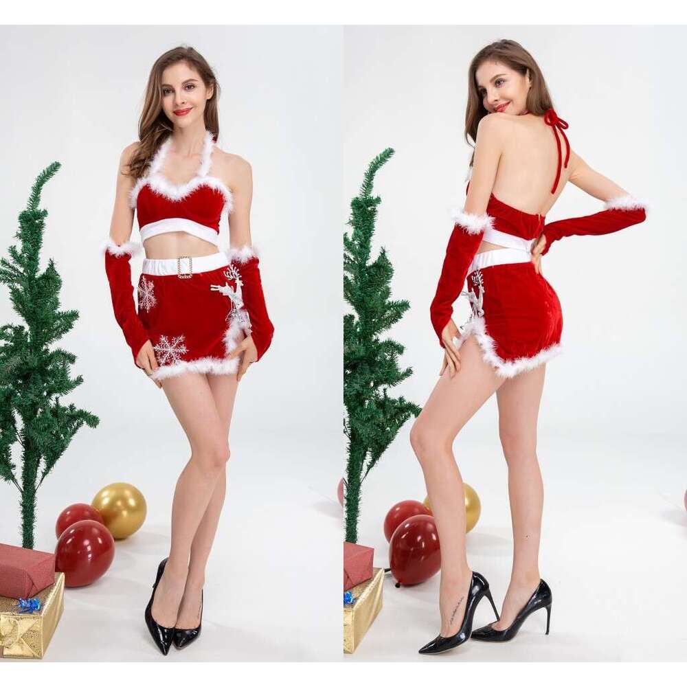 shanshi christmas clothing Adult women's dress Japanese and Korean sexy costume elk red Christmas costume two-piece set