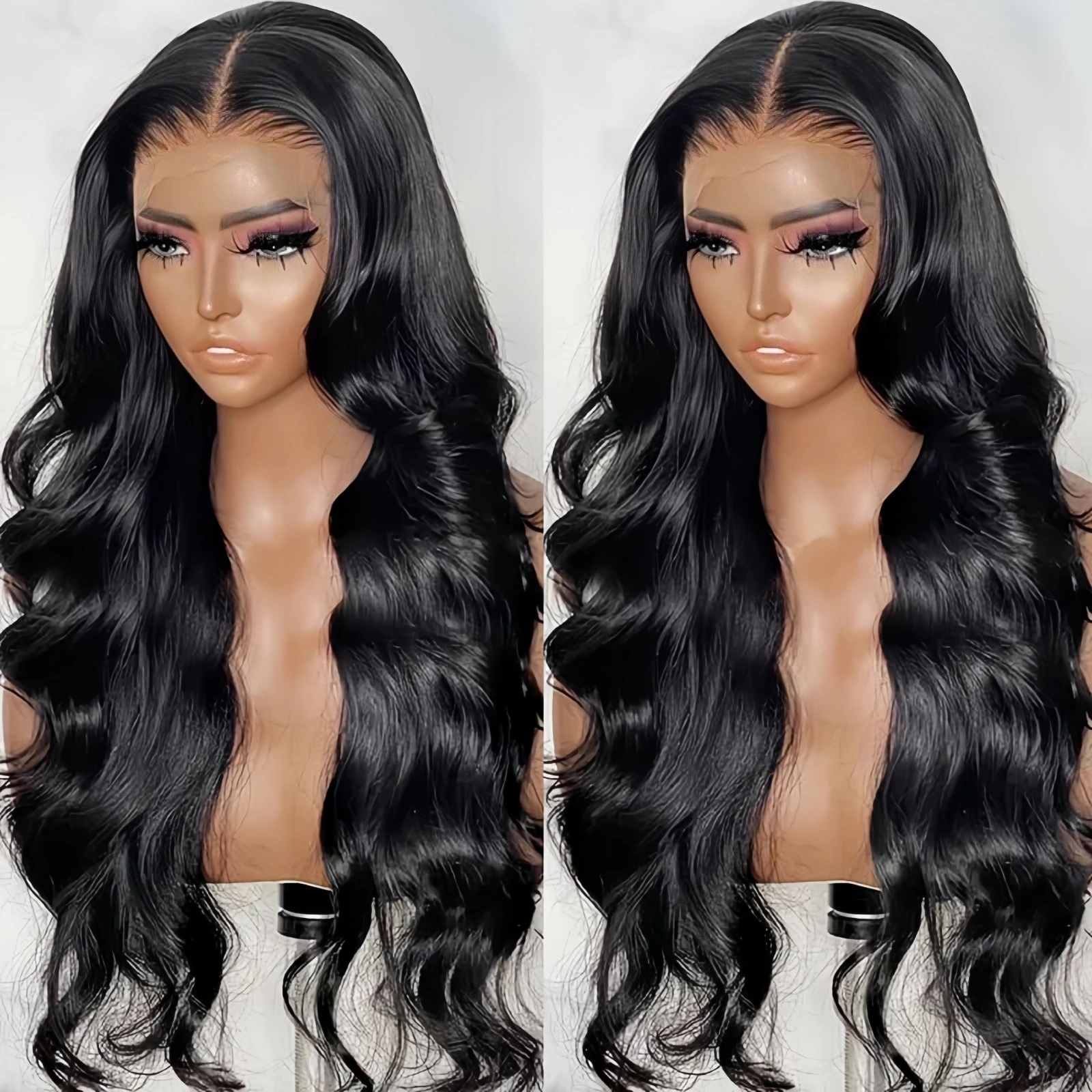 Jet Black Loose Body Wave Synthetic Lace Front Wig Long Curly Wavy Natural Colored Hair 13X4 Frontal Wigs for Women Daily