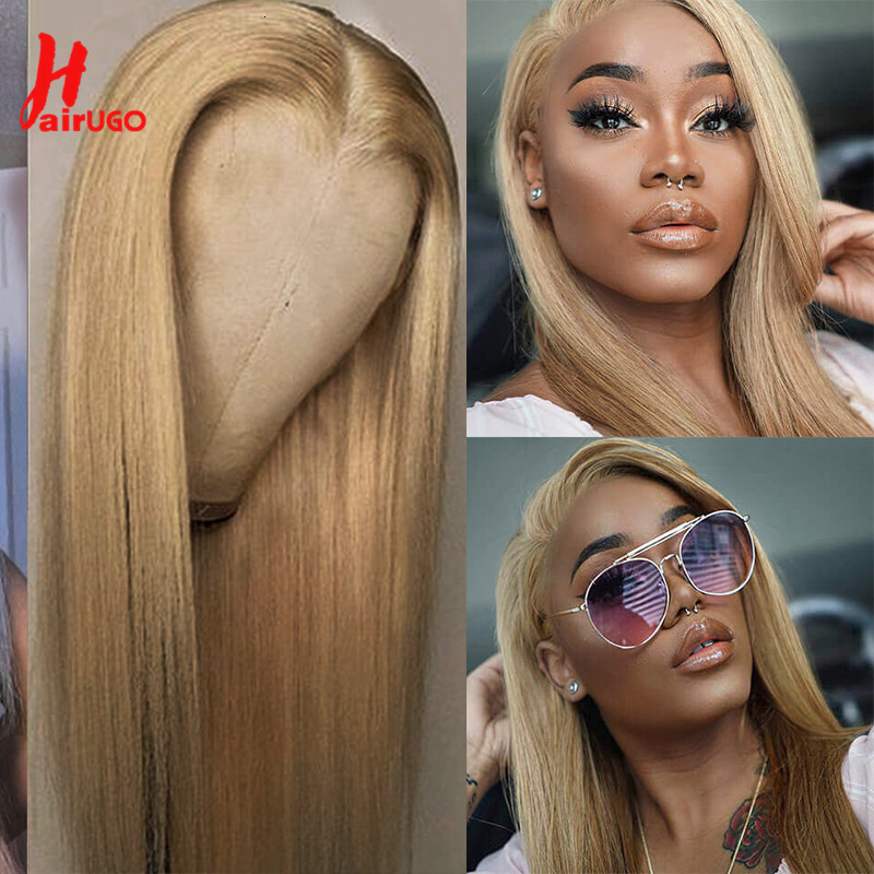 #27 Honey Blonde 13x4 Front 4x4 Lace Closure Remy Straight Human Hair Wigs For Women HairUGo