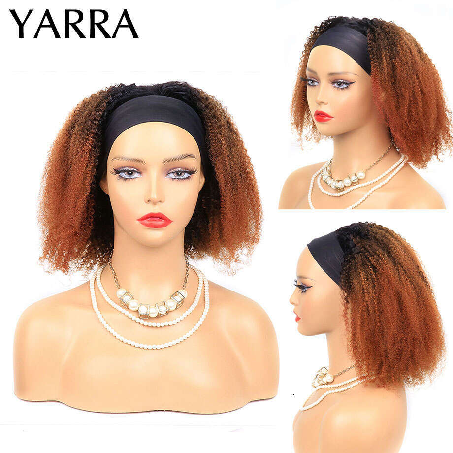 Afro Kinky Curly Headband Wig Human Hair Ombre b Remy Brazilian Wigs For Women Full Machine Made Yarra