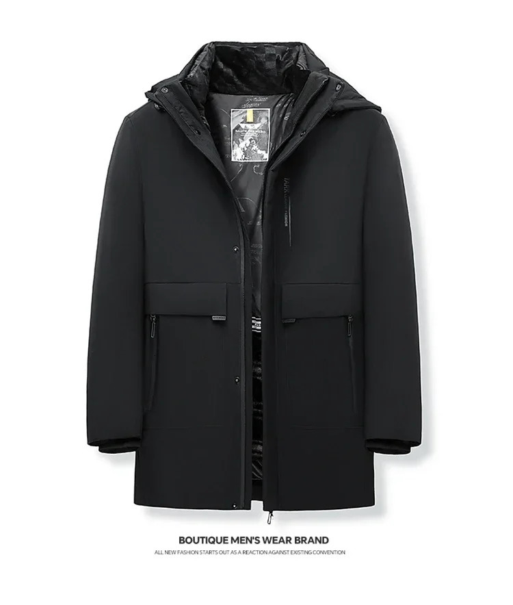 Hooded Mens Parker Coat Winter Warm Thick Zipper Padded Overcoat Long Plush Thickened Parkas 2 Pieces Jacket 241024
