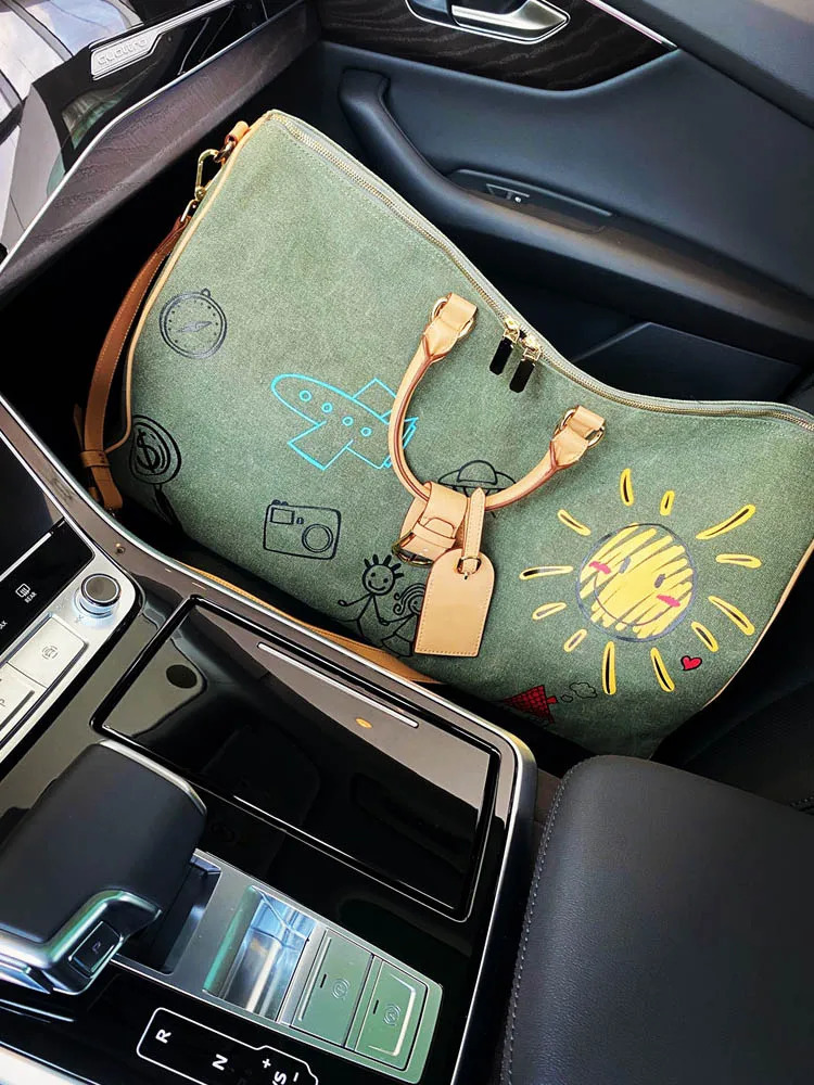 Large Capacity Women Travel Canvas Bag Zipper Fashion Printing Casual Fitness Single Shoulder Handbag Female Boston Bags 241021