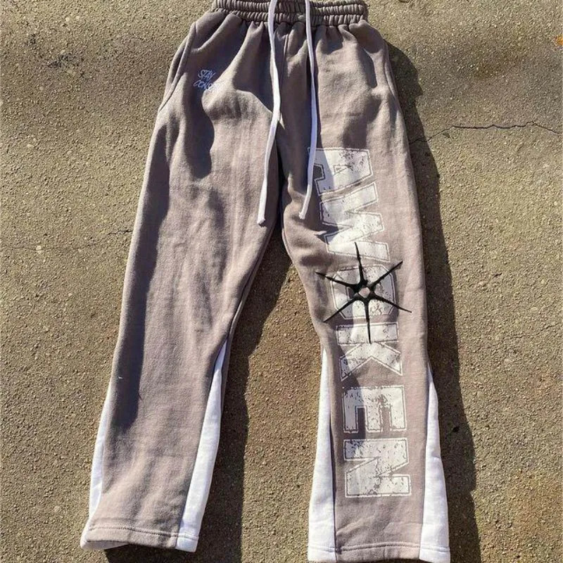 American Harajuku Letter print straight trousers hiphop letters winter thickened loose y2k casual pants sweatpant Men 241024