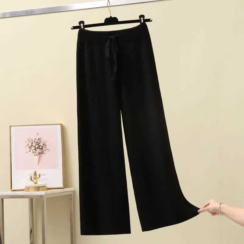 Womens Wool Wide-Leg Pants Fall/Winter High Waist Drooping Slimming Casual Loose Straight Knit Mop TrousersX241028