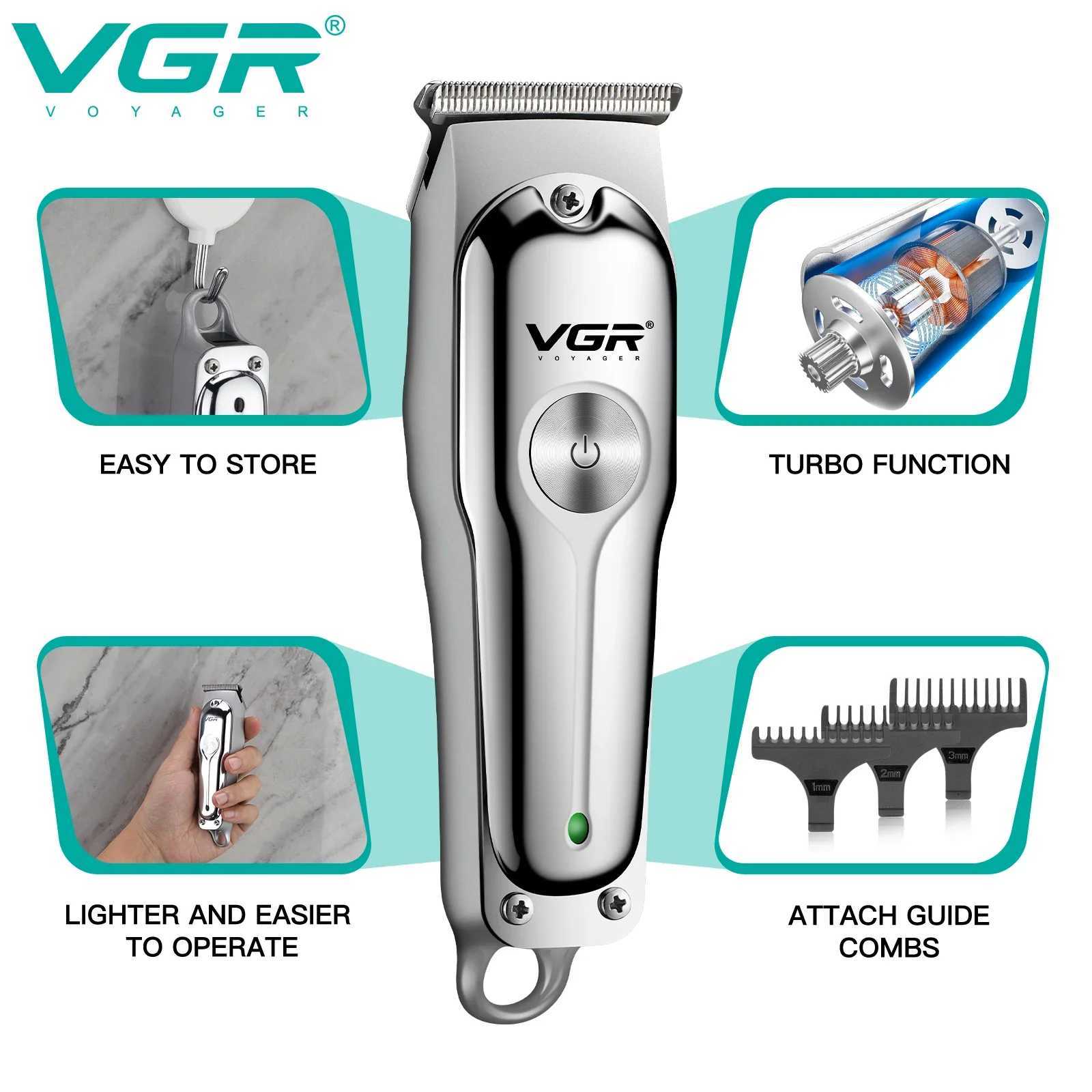 VGR Hair Clipper Rechargeable Hair Cutting Machine Cordless Hair Trimmer Electric Barber 0mm Cutting Blade Clipper for Men V-071 W241212