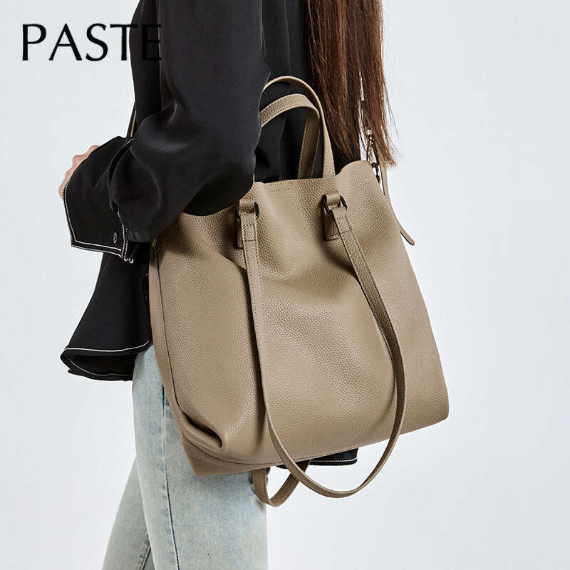 New Autumn Large Capacity Purple Travel Tote 100% Cowhide Leather Women Handbag Storage Coat Commuter Shoulder Bag Big