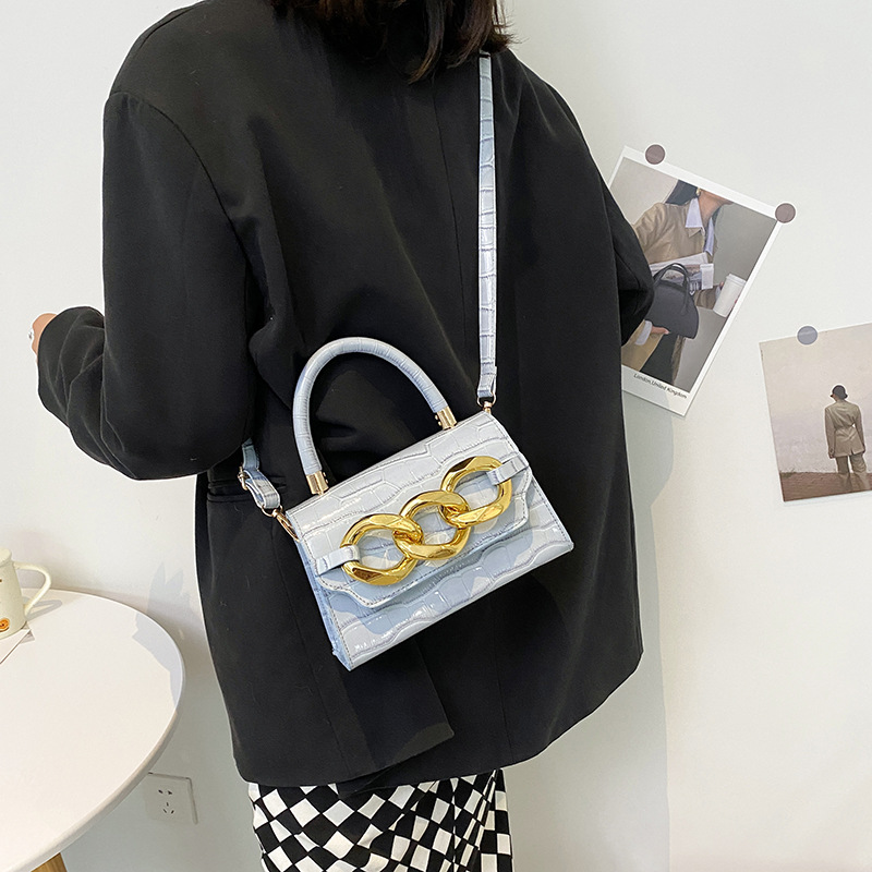 Shoulder Women's Top-handle Handbag, Solid Colour PU Leather Gold Chain Crossbody, Womens Vintage Bags Lightweight For Daily Use New Free Deliver
